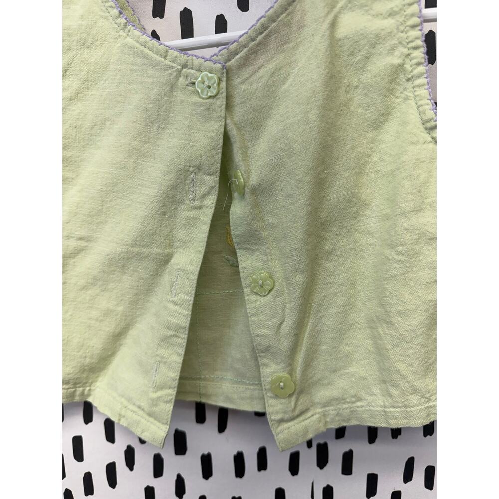y2k vtg Kids Headquarters Sleeveless Top/ Pants Set Embroidered linen 2T green - Picture 6 of 7